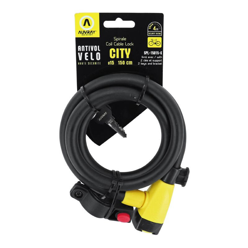 Antivol câble vélo spiral à clé avec support Auvray