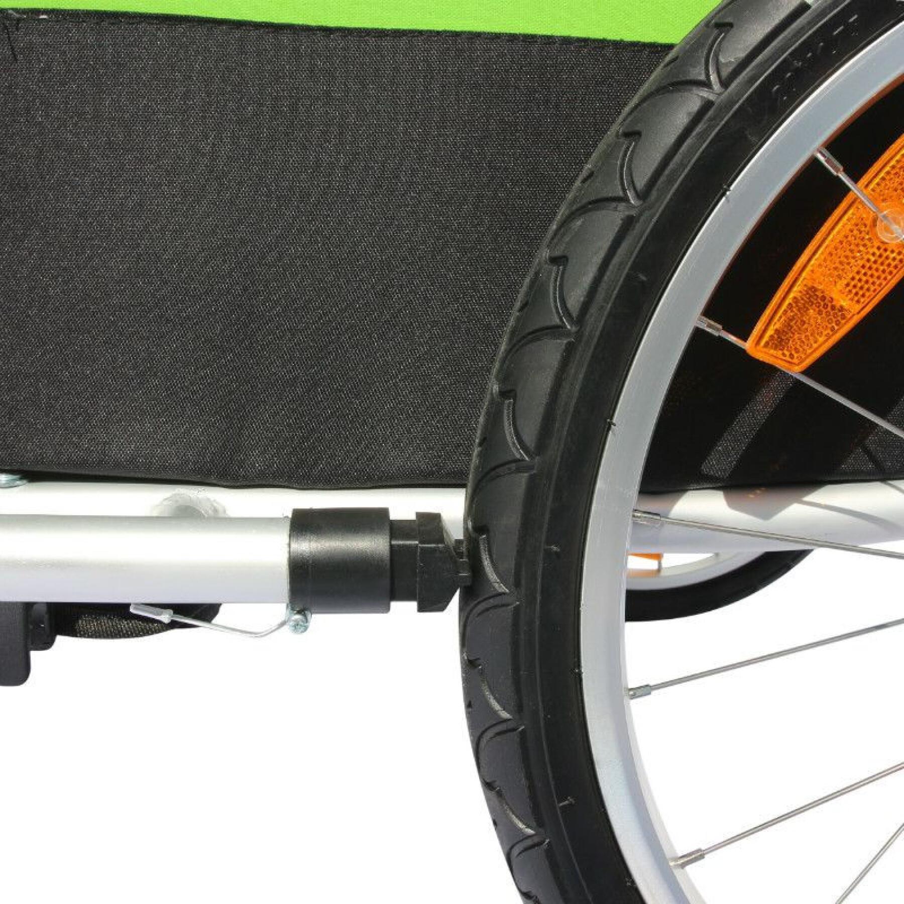Remorque de vélo poussette couverte 2 places en alu maxi fixation axe de roue - livré avec roue avant + poignée frein - montage rapide sans outil enfant P2R 36 Kg