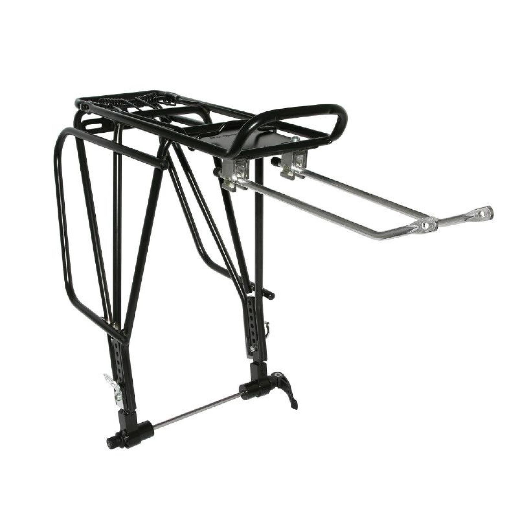 Porte-bagages vélo arrière à tringles alu réglable fixation sur moyeu axe creux et compatible frein à disque P2R 130-135Mm