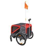 Remorque de vélo utilitaire maxi avec roues 20" fixation axe de roue arriere - fond metal renforce pour transport chien ou bagage avec poignee et 2 roues P2R