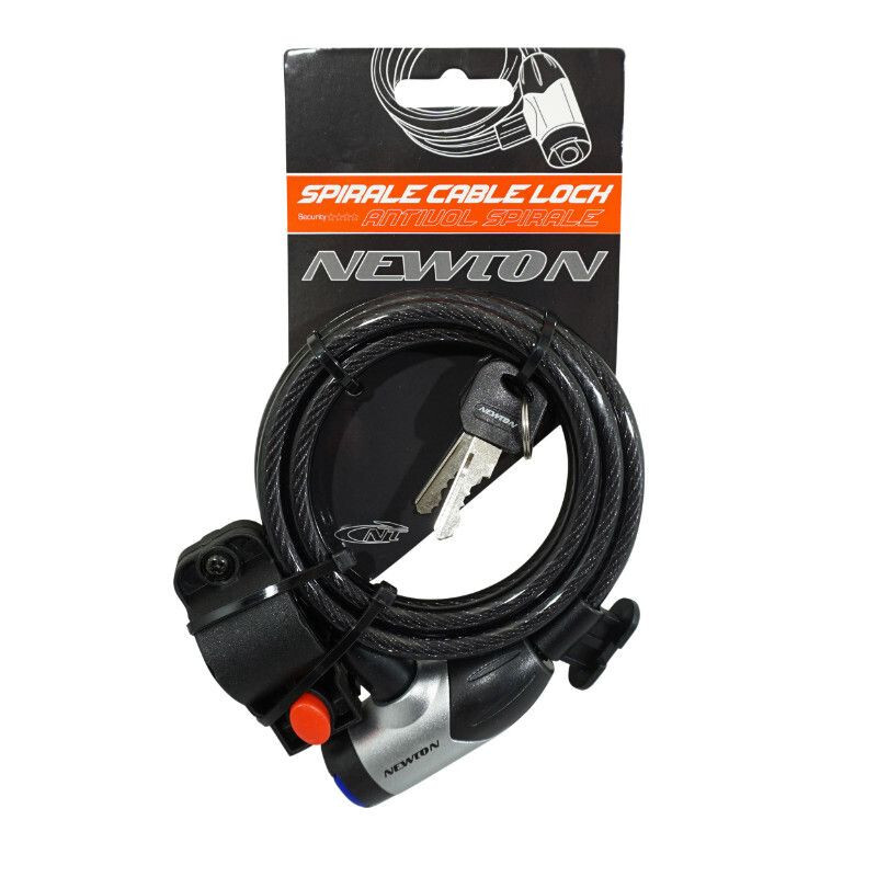 Antivol câble vélo spiral à clé avec cache sérrure avec support Newton